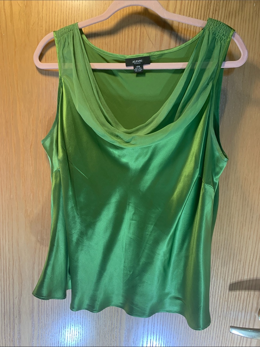 Alfani 100% Silk Emerald Green Cowl-Neck Sleeveless Blouse - Size 14